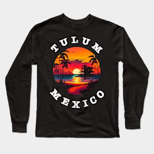 Tulum Mexico Vintage Graphic Retro 70s Sunset Beach Long Sleeve T-Shirt